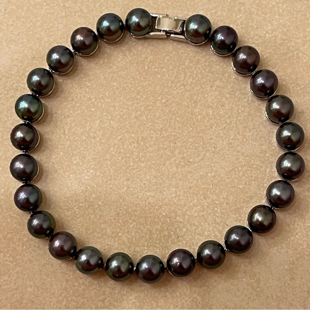 Black Pearl Bracelet 8” Sterling Silver
